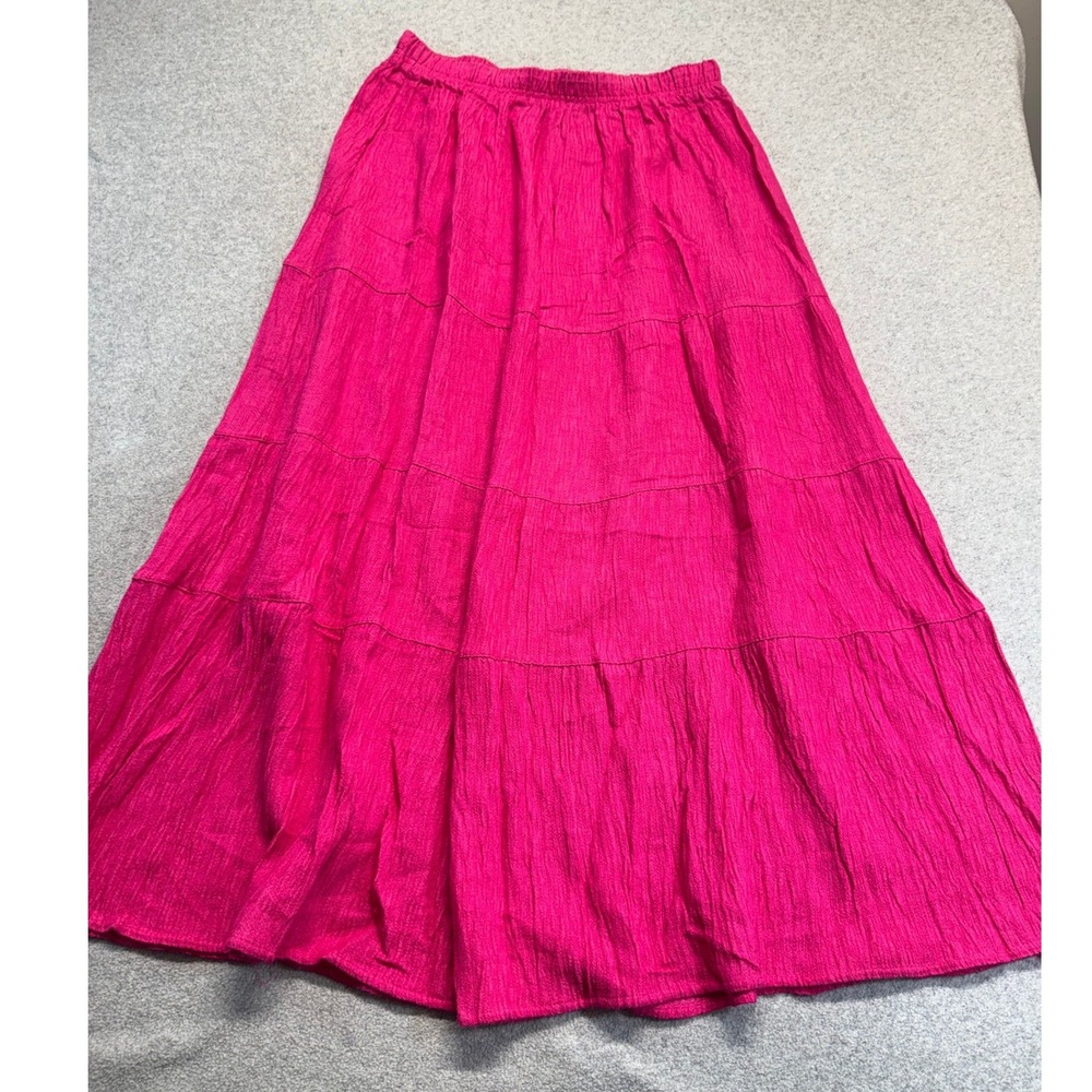 Westbound L Pink Tiered Peasant Maxi Skirt Crinkle Textured Boho Cottagecore